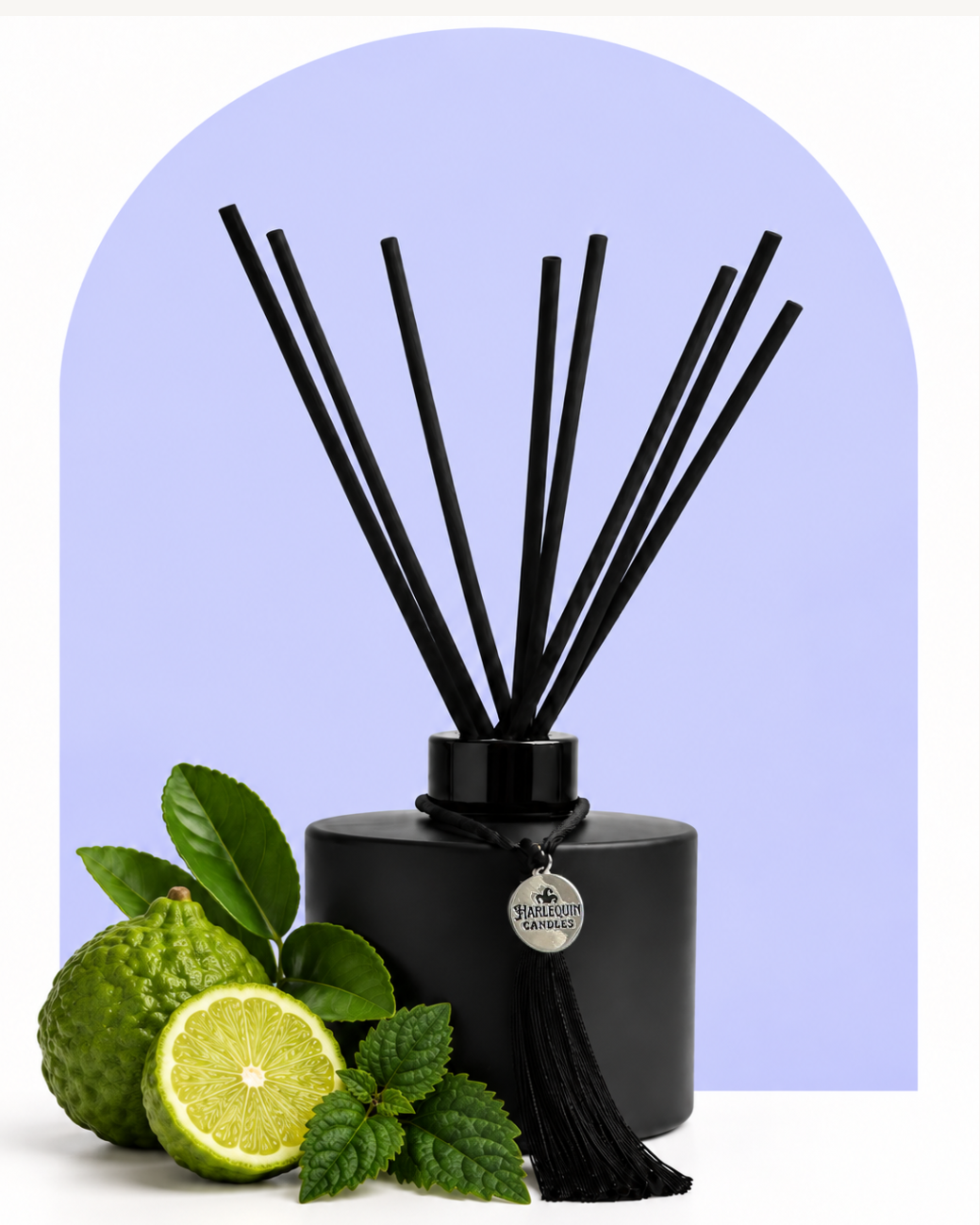 Bergamot Patchouli reed diffuser by Harlequin Candles, hand-poured in Melbourne with bergamot, jasmine, mandarin, gardenia, vetiver and patchouli notes.