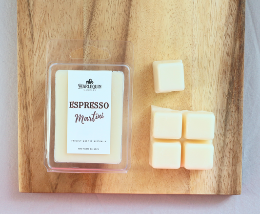 "Espresso Martini" A clam-shell package filled with individual soy wax melt cubes