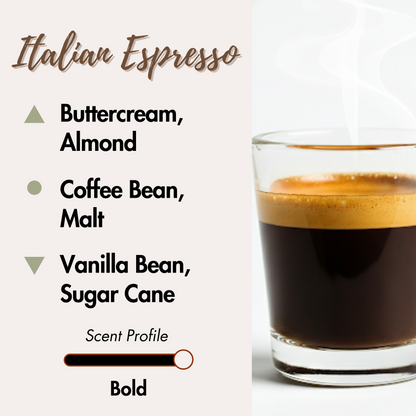 Coffee in a clear glass. Top Notes: Buttercream, Almond. Middle Notes: Coffee Bean, Malt. Base Notes: Vanilla Bean, Sugar Cane